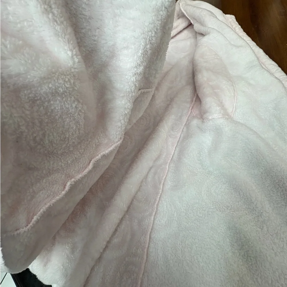 Ella Simone Pink Plush Zip Robe Floral Texture Long Sleeve Large, House Robe